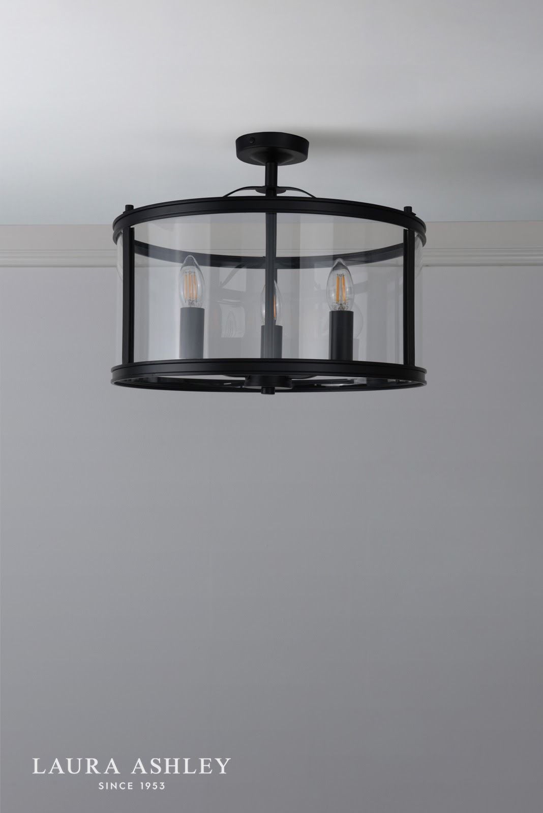 Laura Ashley Harrington 3 Light Semi-Flush Matt Black and Glass