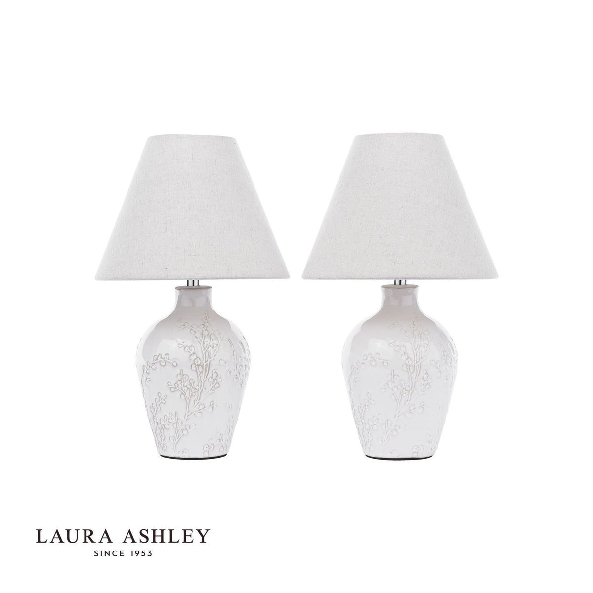 Laura Ashley Pussywillow Table Lamp Cream Ceramic With Shade (Twin Pack)