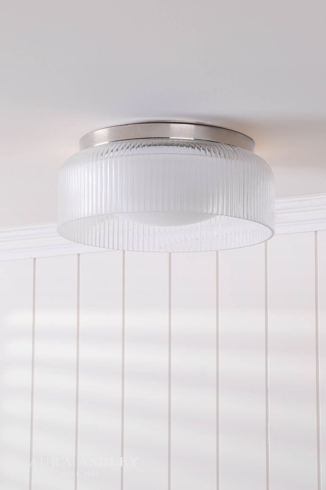 Laura Ashley Charissa Bathroom Ceiling Light Polished Chrome and Ribbed Glass IP44