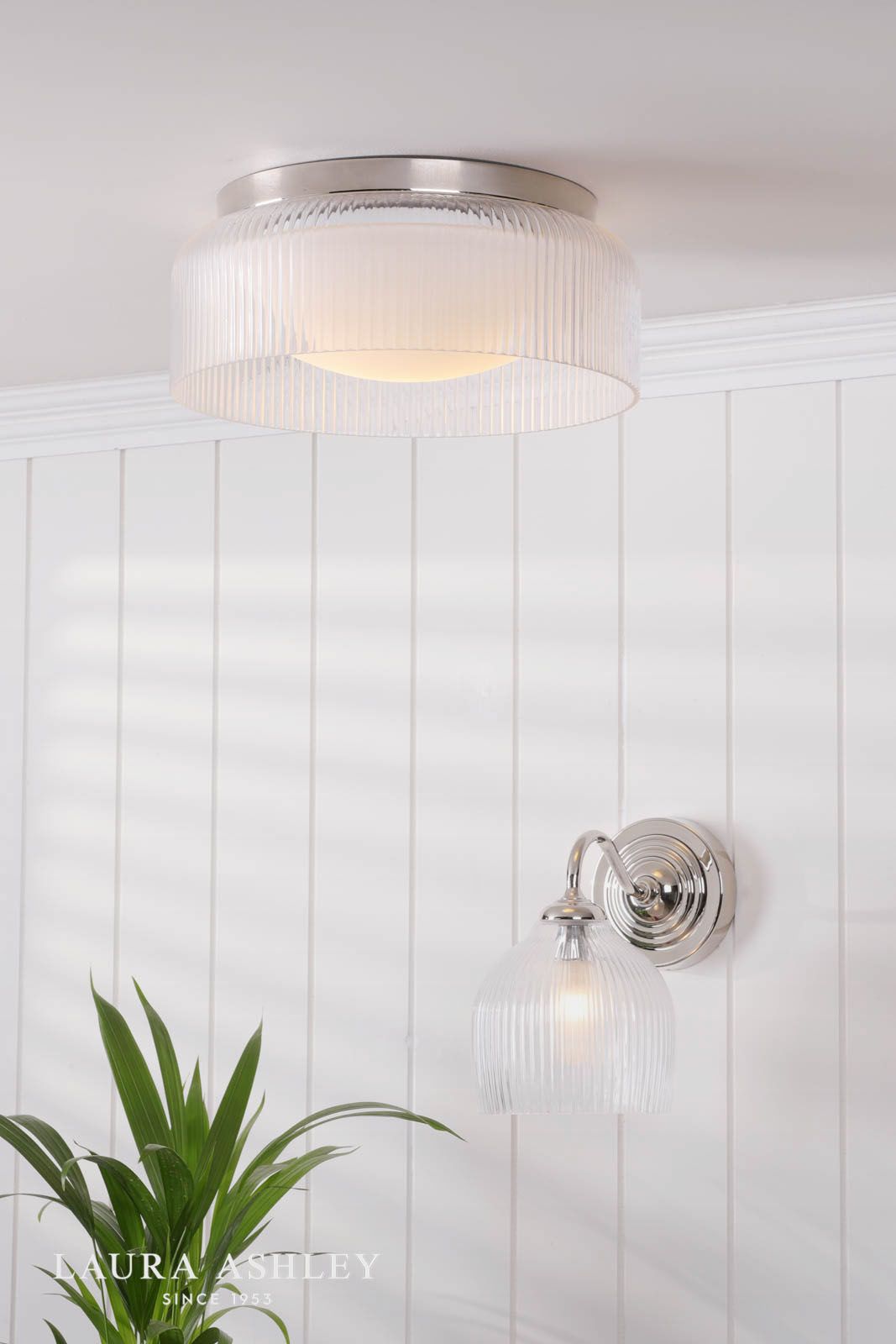 Laura Ashley Charissa Bathroom Ceiling Light Polished Chrome and Ribbed Glass IP44