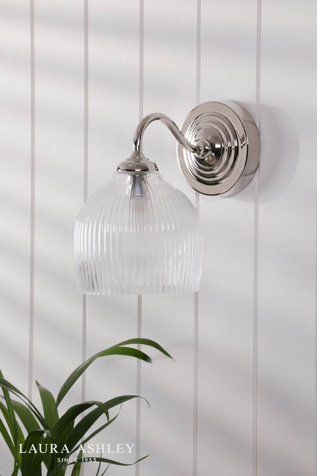 Laura Ashley Charissa Bathroom Wall Light Polished Chrome and Ribbed Glass IP44