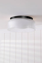 Laura Ashley Charissa Bathroom Ceiling Light Matt Black and Ribbed Glass IP44