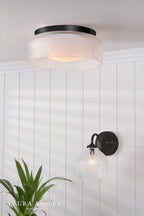 Laura Ashley Charissa Bathroom Ceiling Light Matt Black and Ribbed Glass IP44