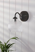 Laura Ashley Charissa Bathroom Wall Light Matt Black and Ribbed Glass IP44
