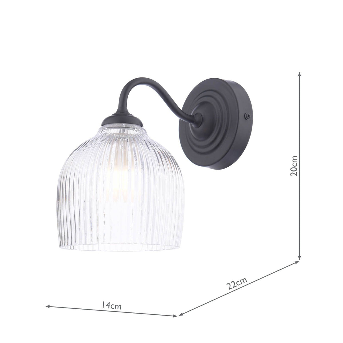 Laura Ashley Charissa Bathroom Wall Light Matt Black and Ribbed Glass IP44
