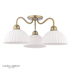 Laura Ashley Durford 3 Light Semi-Flush Matt Antique Brass and White Ceramic