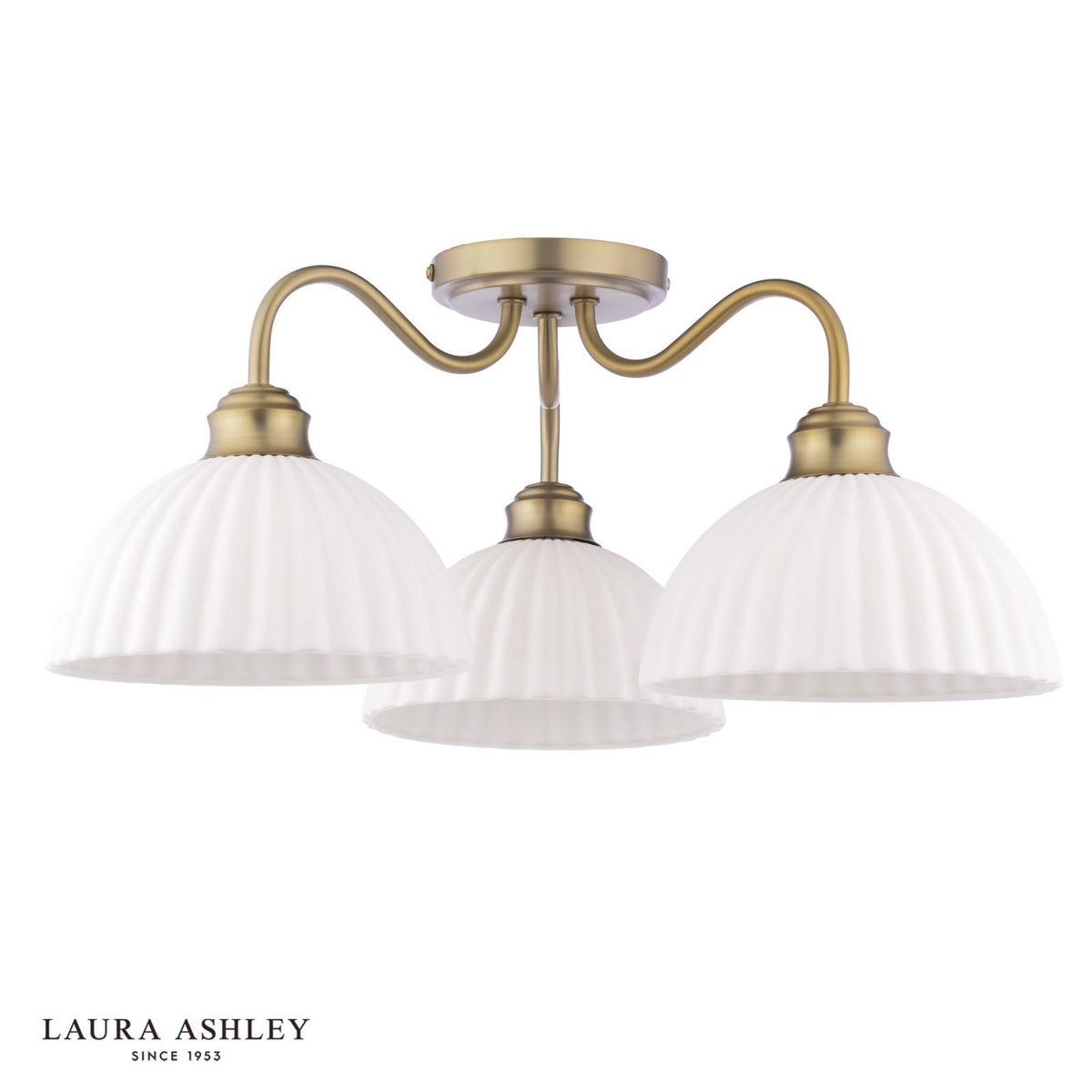 Laura Ashley Durford 3 Light Semi-Flush Matt Antique Brass and White Ceramic