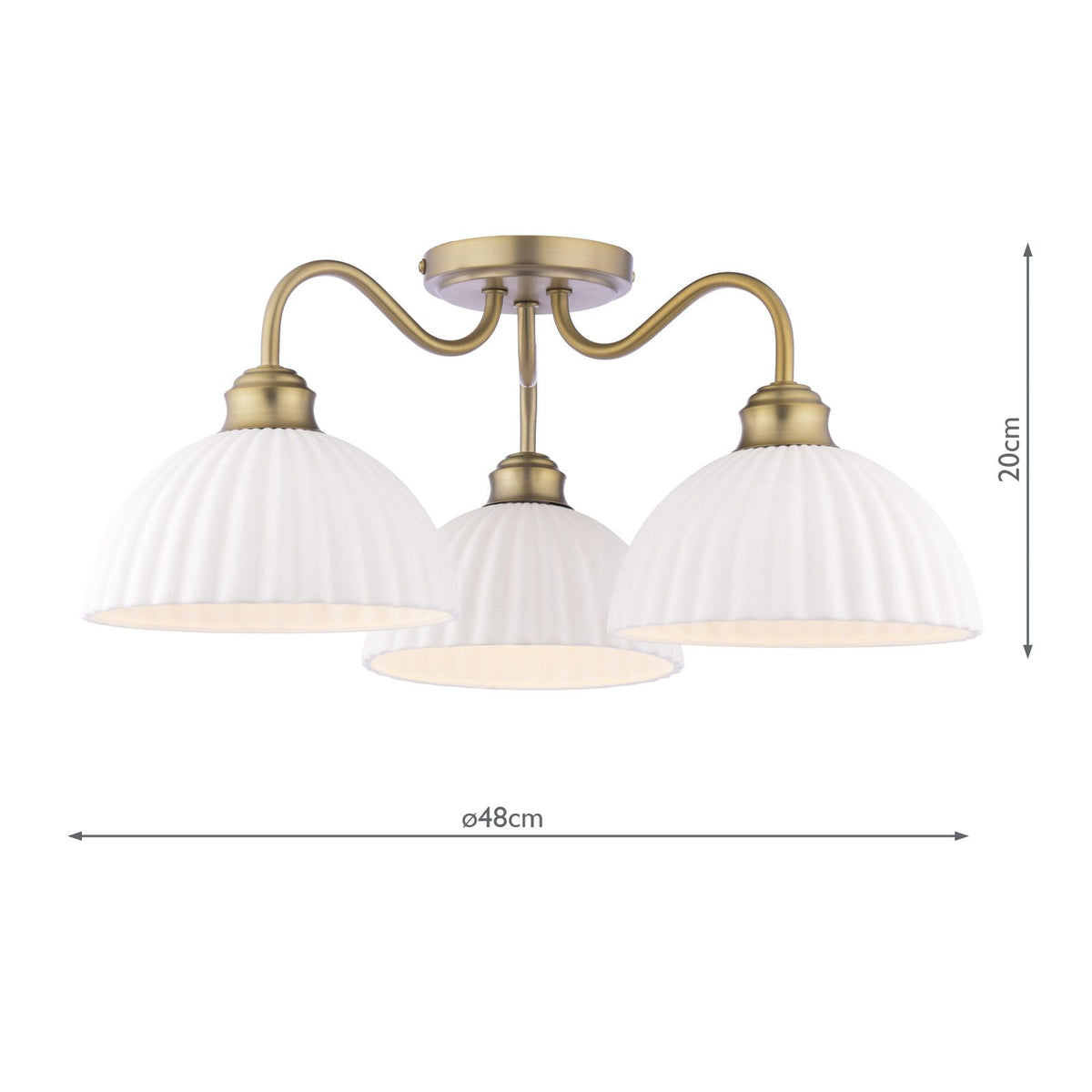 Laura Ashley Durford 3 Light Semi-Flush Matt Antique Brass and White Ceramic