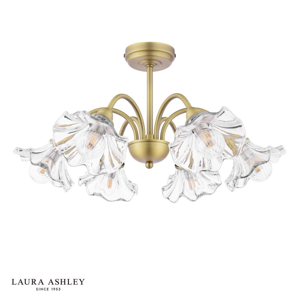 Laura Ashley Kerswell 6 Light Semi-Flush Matt Antique Brass and Glass
