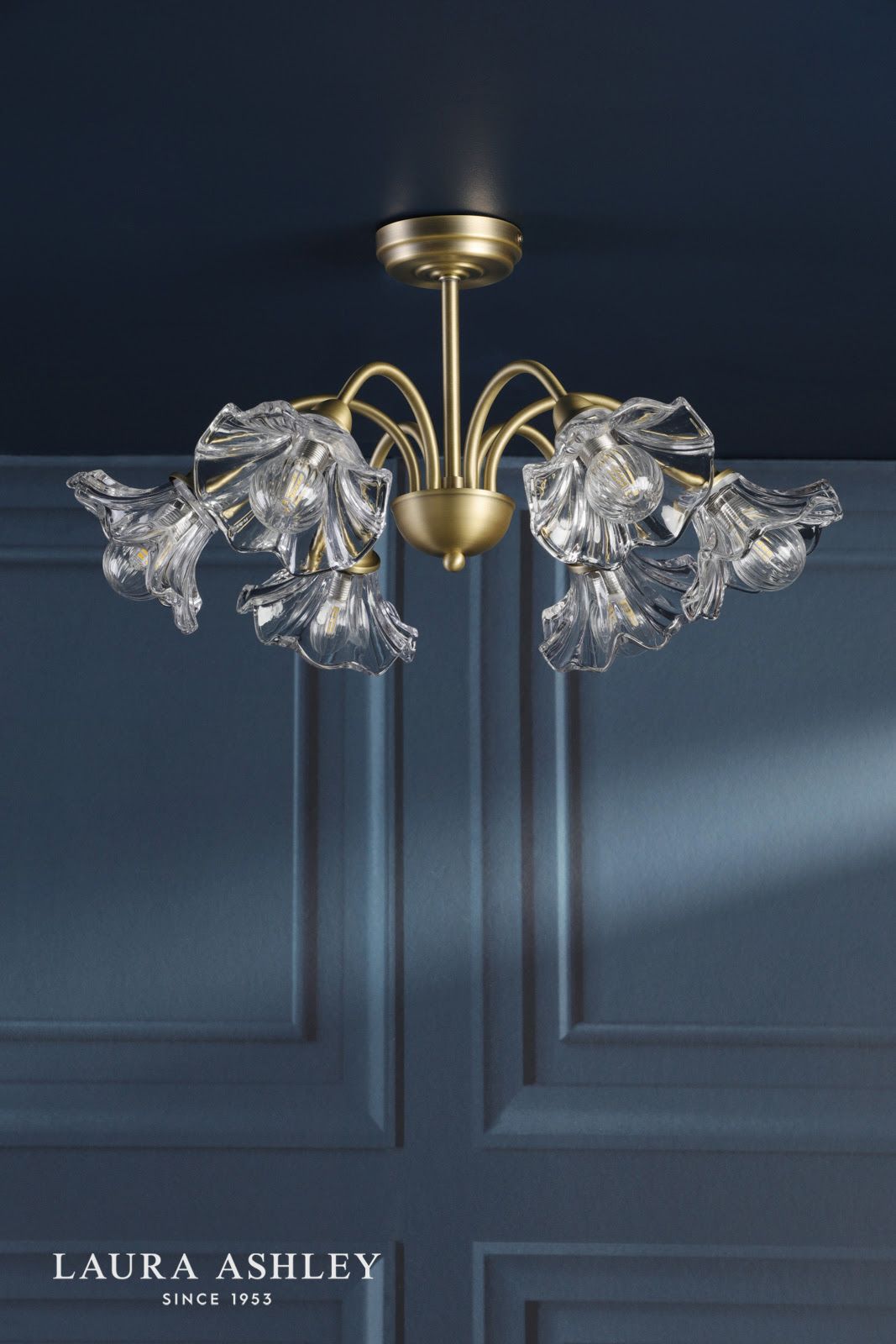 Laura Ashley Kerswell 6 Light Semi-Flush Matt Antique Brass and Glass