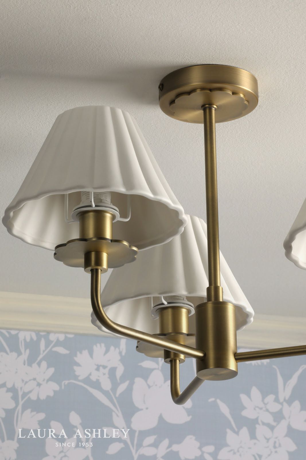 Laura Ashley Mixbury 3 Light Semi-Flush Matt Antique Brass and White Ceramic