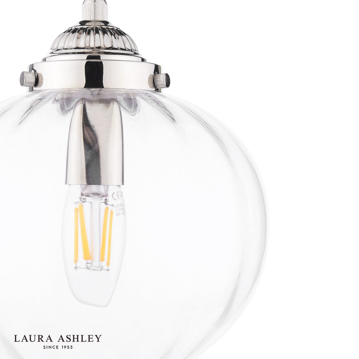 Laura Ashley Whitham Pendant Polished Nickel and Ribbed Glass