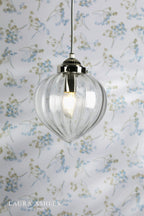 Laura Ashley Whitham Pendant Polished Nickel and Ribbed Glass