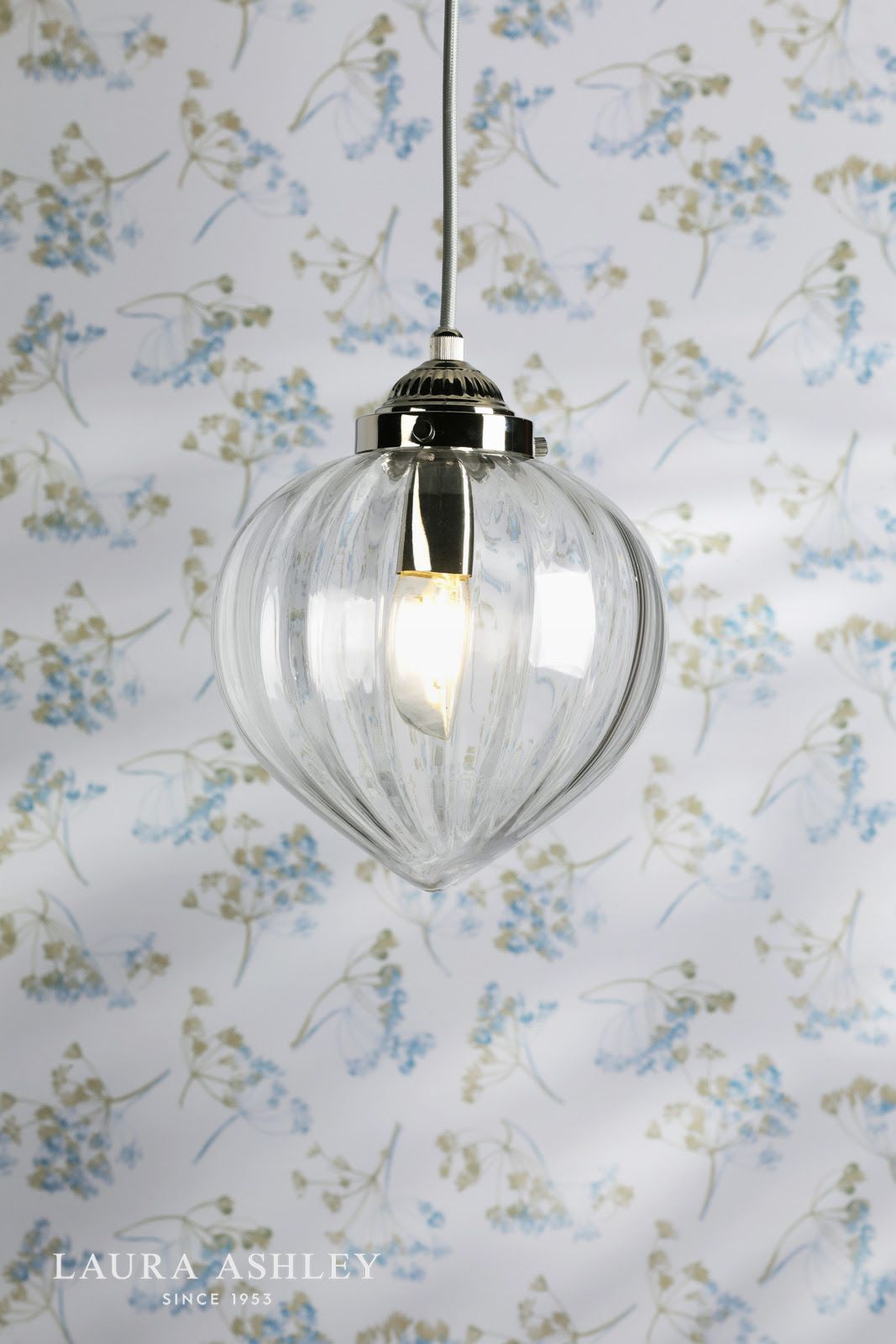 Laura Ashley Whitham Pendant Polished Nickel and Ribbed Glass