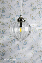Laura Ashley Whitham Pendant Polished Nickel and Ribbed Glass