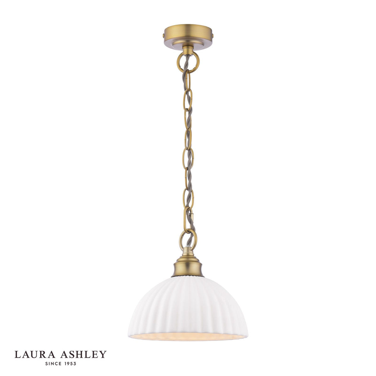 Laura Ashley Durford Small Pendant Matt Antique Brass and White