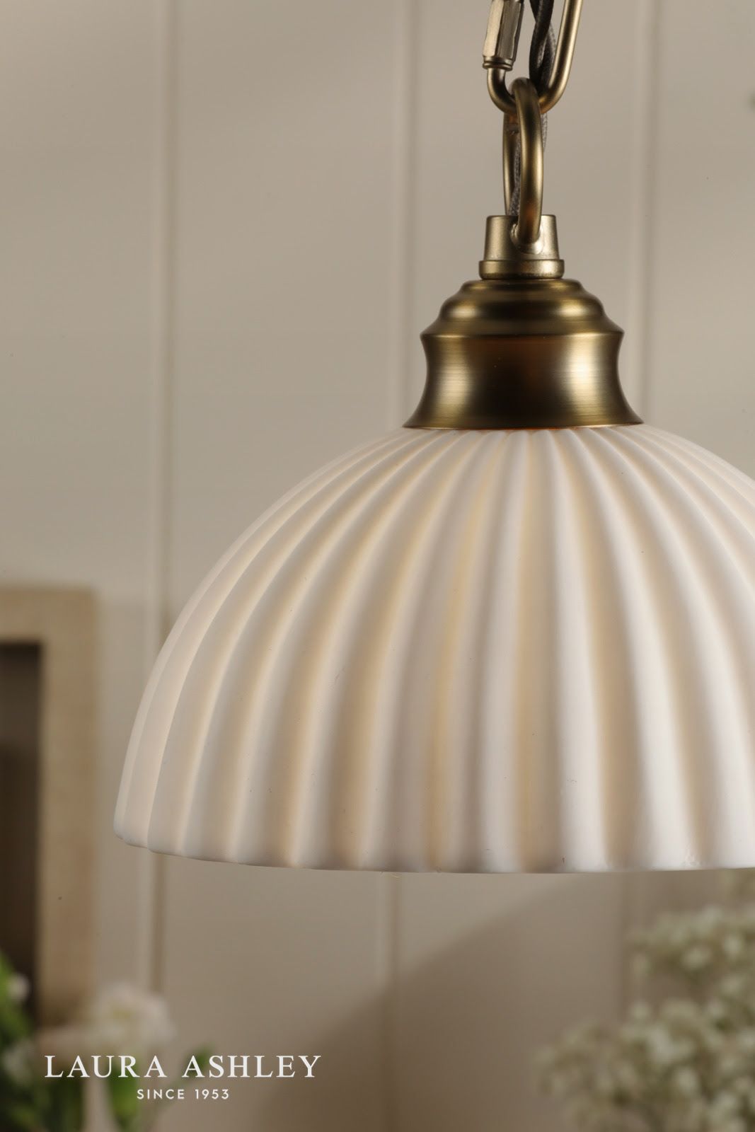 Laura Ashley Durford Small Pendant Matt Antique Brass and White