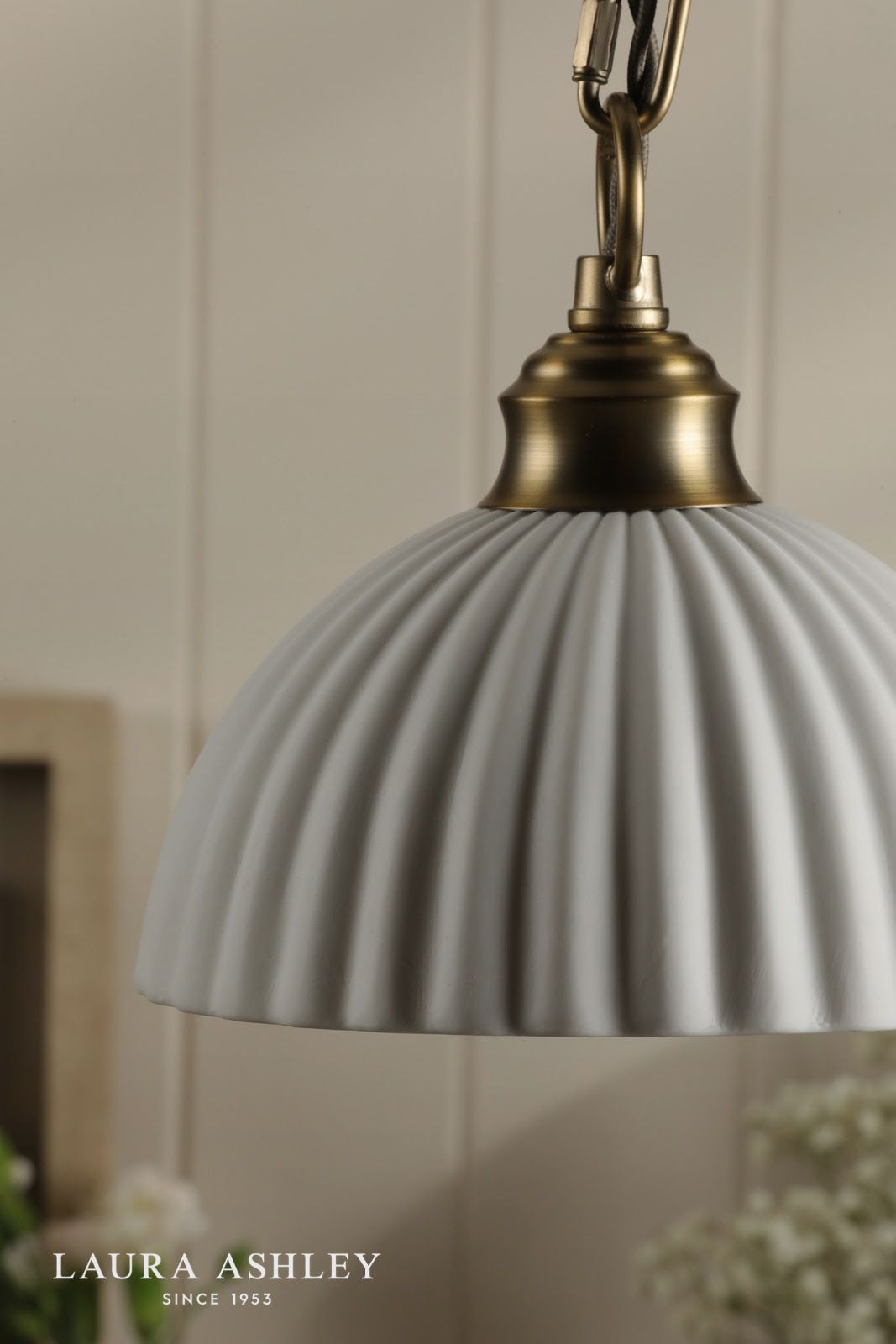 Laura Ashley Durford Small Pendant Matt Antique Brass and White