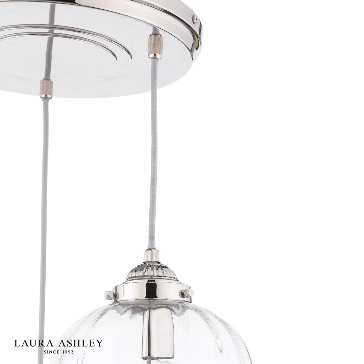 Laura Ashley Whitham 3 Light Cluster Pendant Polished Nickel and Ribbed Glass