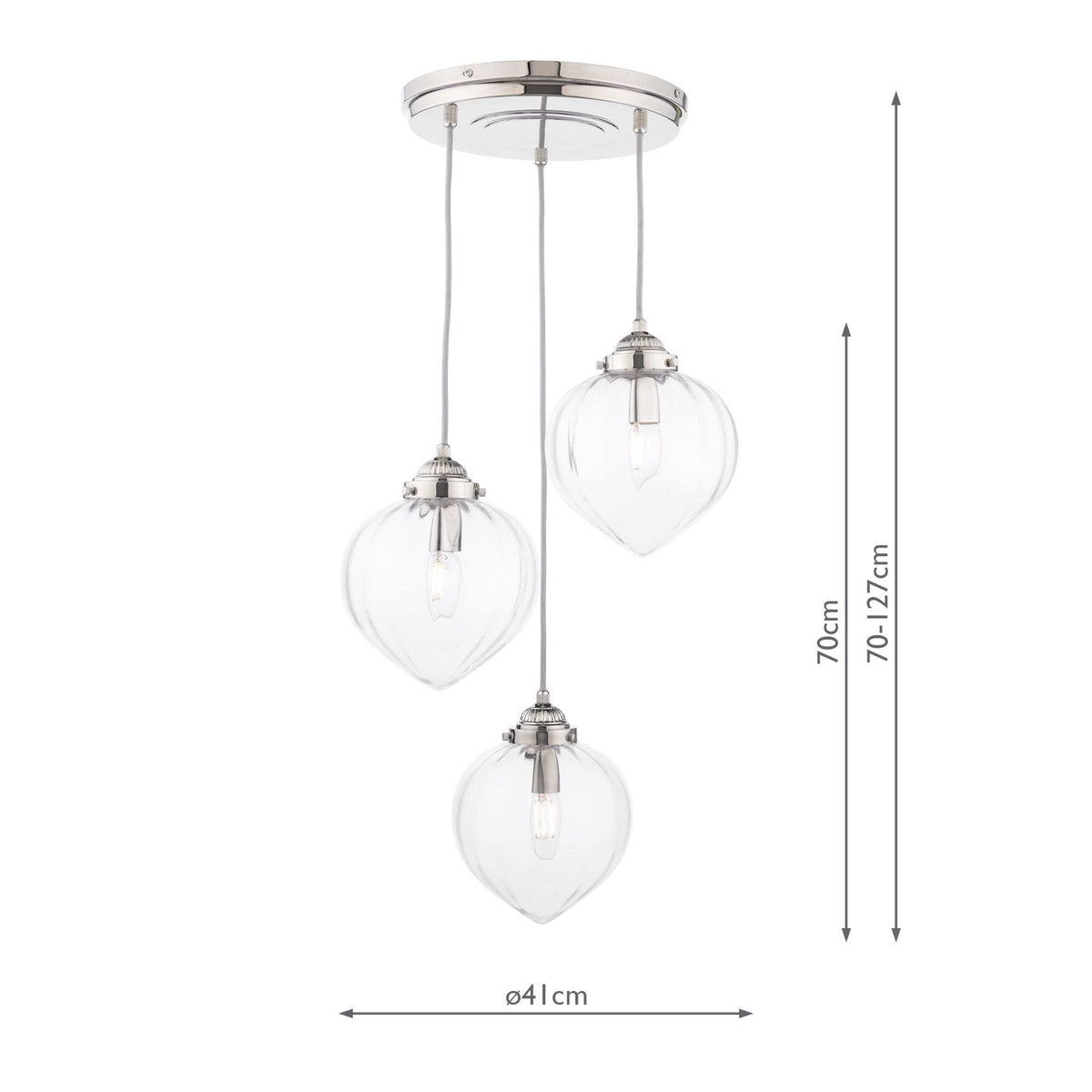 Laura Ashley Whitham 3 Light Cluster Pendant Polished Nickel and Ribbed Glass