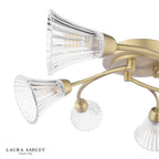 Laura Ashley Lanton 6 Light Semi-Flush Matt Antique Brass and Ribbed Glass