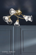 Laura Ashley Lanton 6 Light Semi-Flush Matt Antique Brass and Ribbed Glass