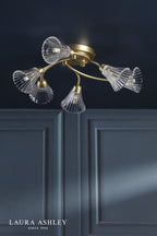 Laura Ashley Lanton 6 Light Semi-Flush Matt Antique Brass and Ribbed Glass