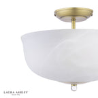 Laura Ashley Cossington 2 Light Semi-Flush Matt Antique Brass and White Marble Effect Glass