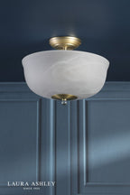 Laura Ashley Cossington 2 Light Semi-Flush Matt Antique Brass and White Marble Effect Glass