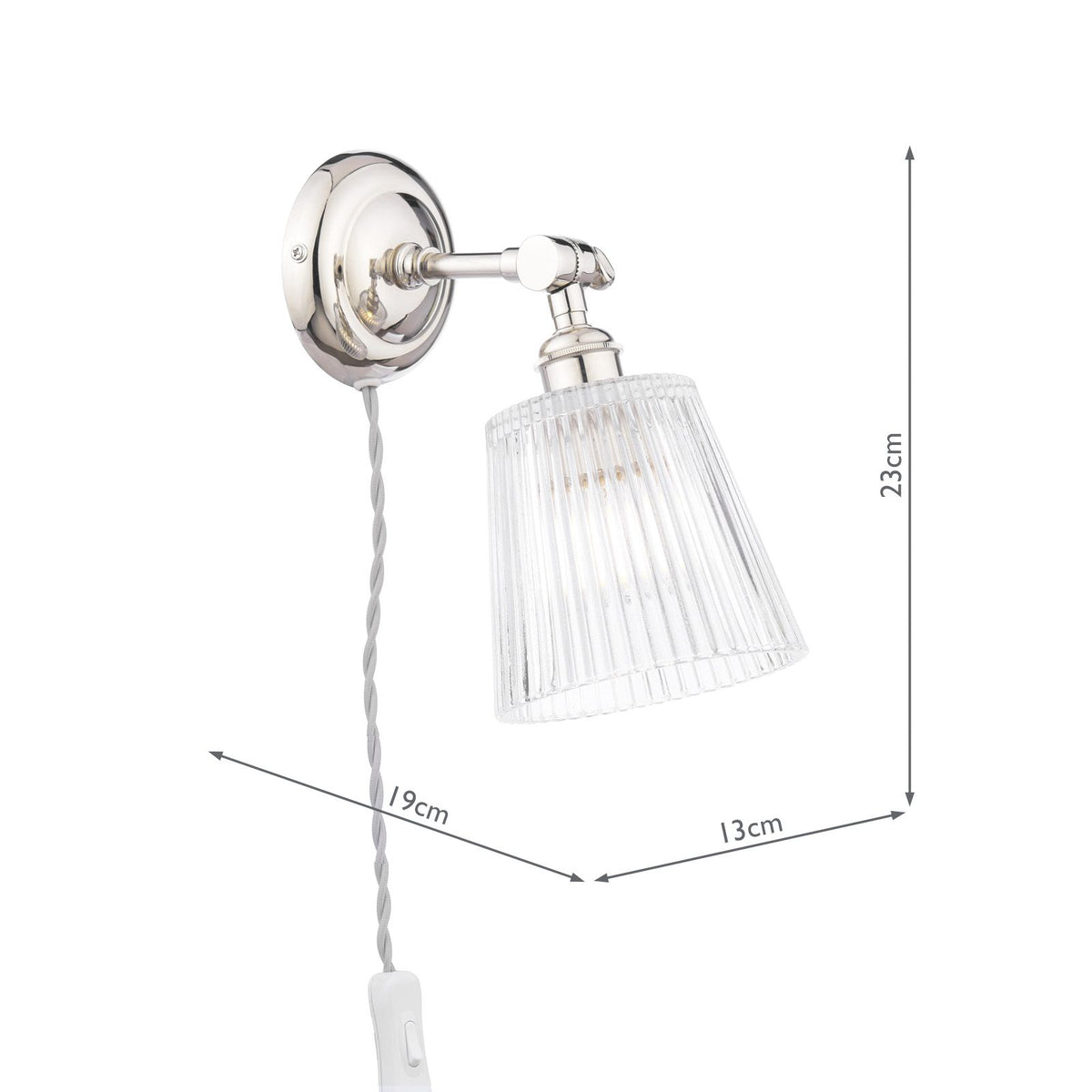 Laura Ashley Callaghan Plugged Wall Light Polished Nickel and Ribbed Glass