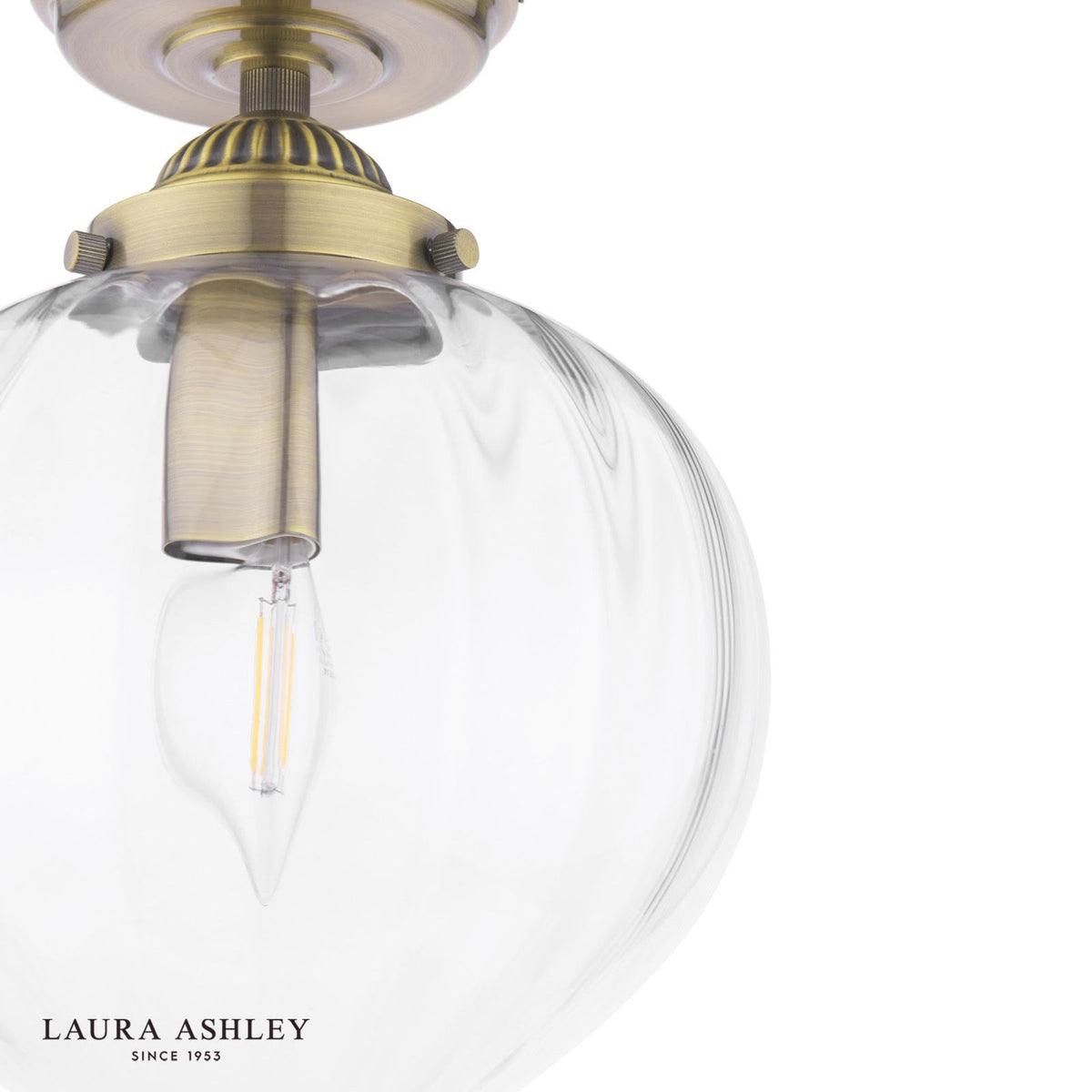 Laura Ashley Whitham Bathroom Ceiling Light Antique Brass and Ribbed Glass IP44