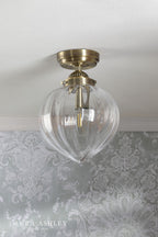 Laura Ashley Whitham Bathroom Ceiling Light Antique Brass and Ribbed Glass IP44
