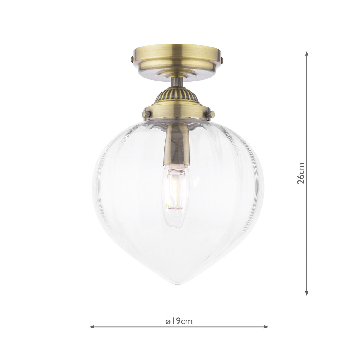 Laura Ashley Whitham Bathroom Ceiling Light Antique Brass and Ribbed Glass IP44