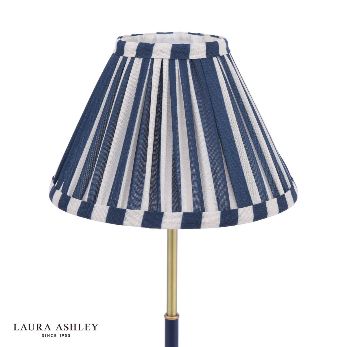 Laura Ashley Denwick Table Lamp Matt Antique Brass and Satin Blue With Shade
