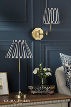 Laura Ashley Denwick Table Lamp Matt Antique Brass and Satin Blue With Shade