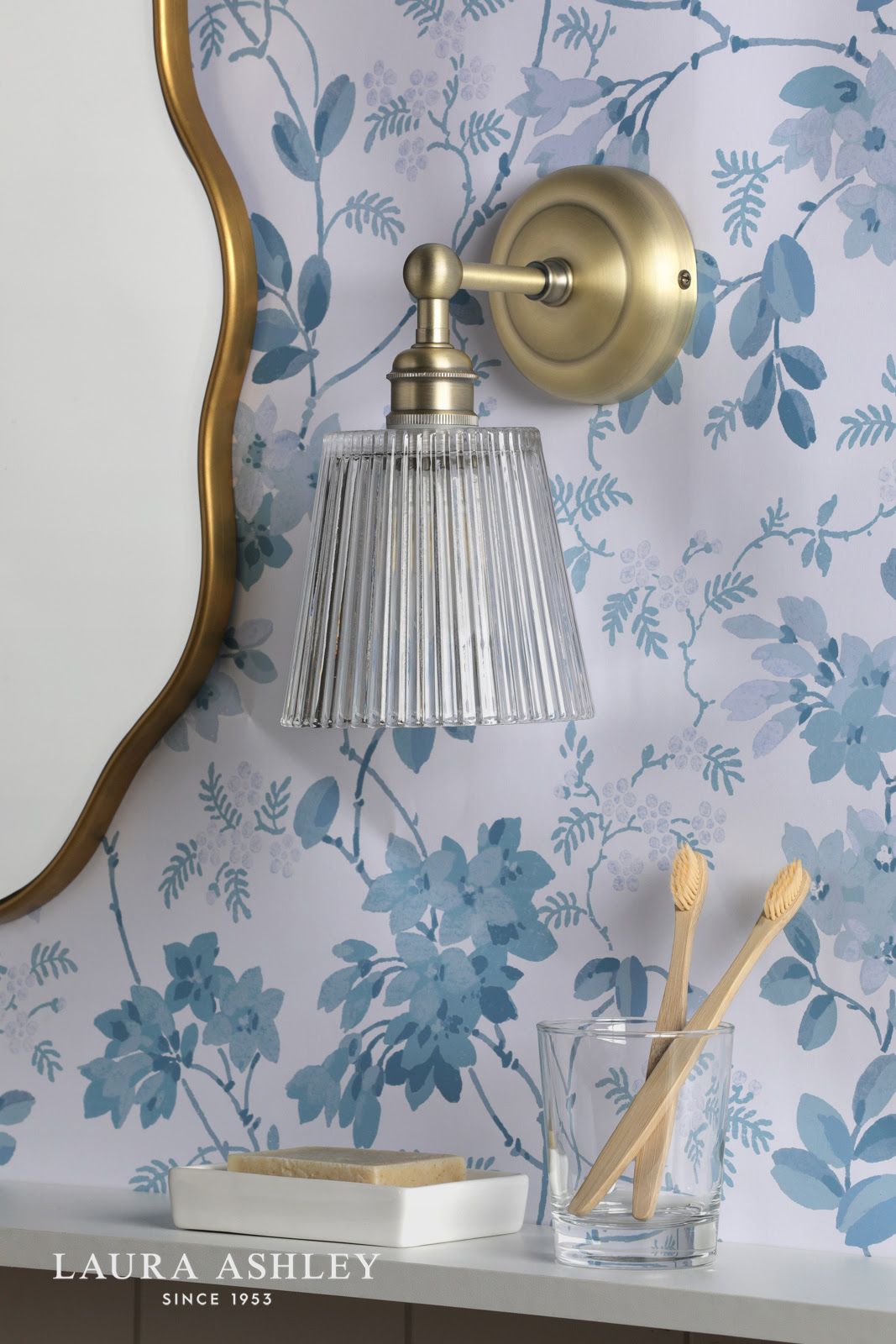 Laura Ashley Callaghan Bathroom Wall Light Matt Antique Brass and Ribbed Glass IP44