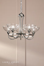 Laura Ashley Wellham 5 Light Armed Pendant Polished Nickel and Ribbed Glass