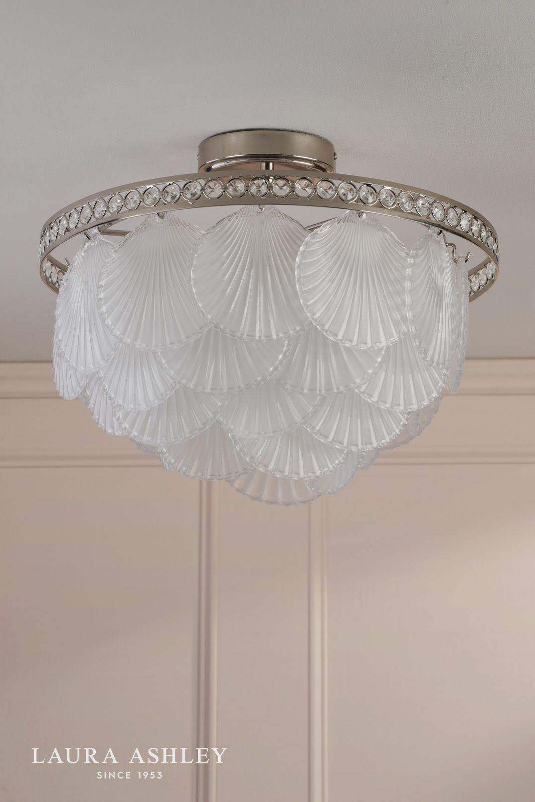Laura Ashley Caverton 4 Light Semi-Flush Polished Nickel and White Glass