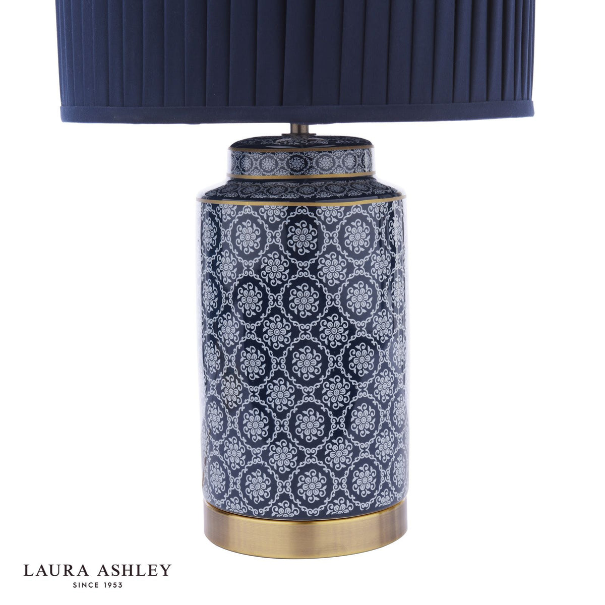 Laura Ashley Knipton Table Lamp Blue Ceramic and Antique Brass With Shade
