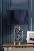 Laura Ashley Knipton Table Lamp Blue Ceramic and Antique Brass With Shade