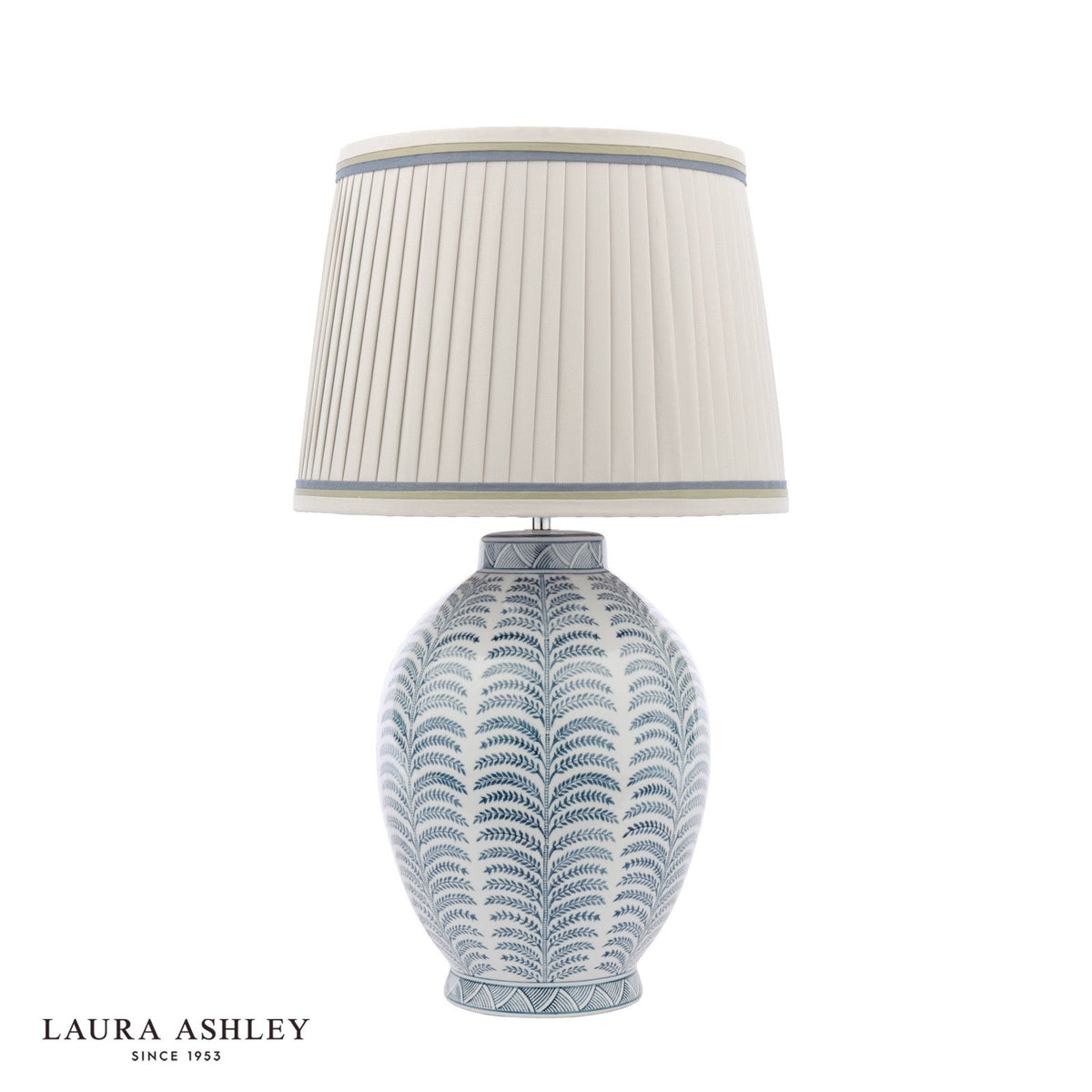 Laura Ashley Stannard Table Lamp Blue Ceramic and Polished Chrome With Shade