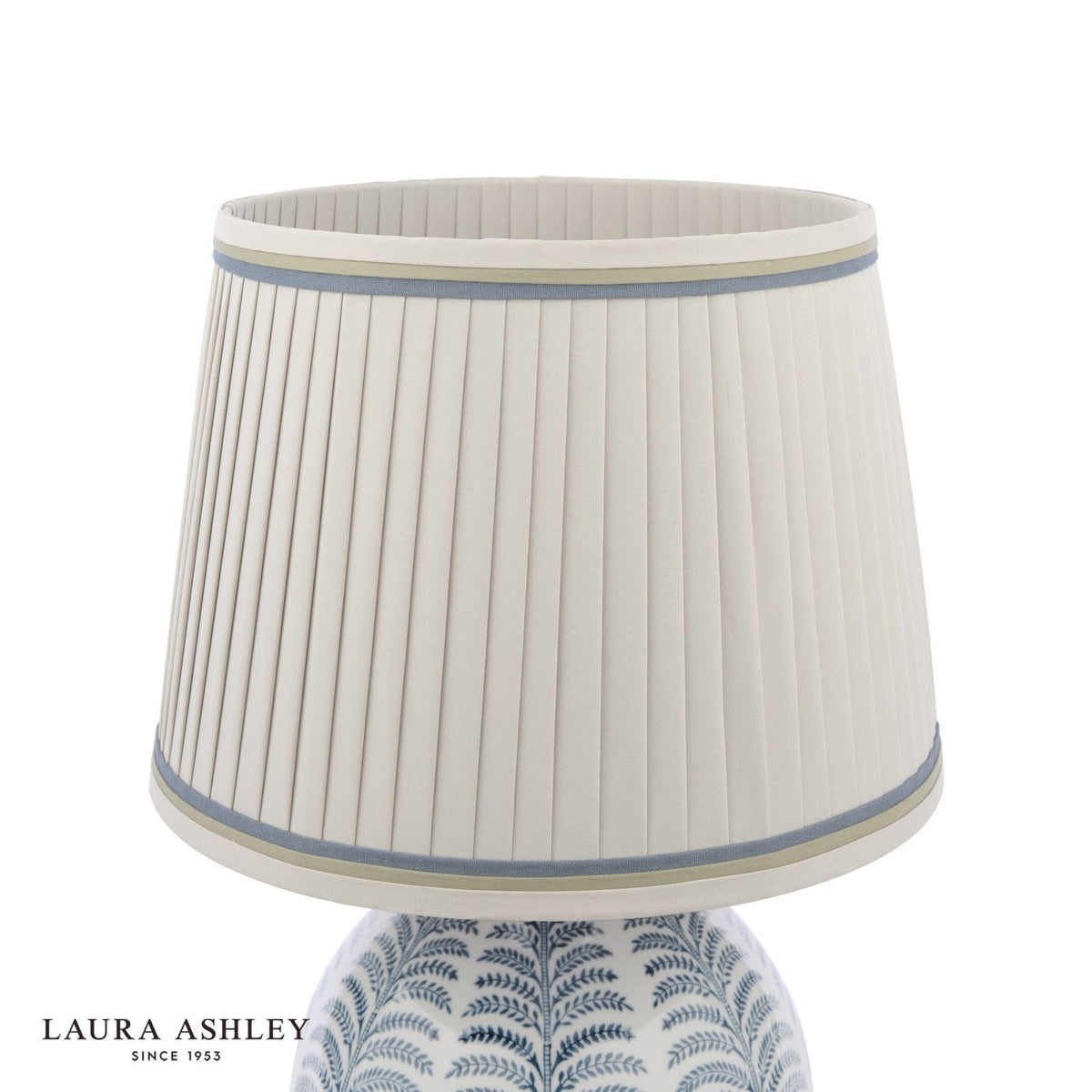 Laura Ashley Stannard Table Lamp Blue Ceramic and Polished Chrome With Shade