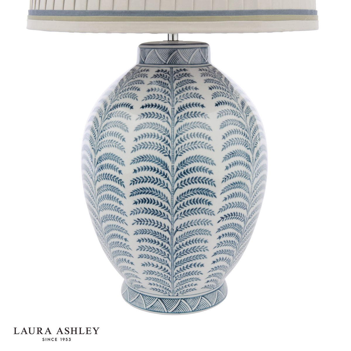 Laura Ashley Stannard Table Lamp Blue Ceramic and Polished Chrome With Shade