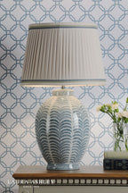 Laura Ashley Stannard Table Lamp Blue Ceramic and Polished Chrome With Shade