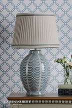 Laura Ashley Stannard Table Lamp Blue Ceramic and Polished Chrome With Shade