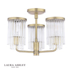 Laura Ashley Hilcote 3 Light Semi-Flush Matt Antique Brass and Glass
