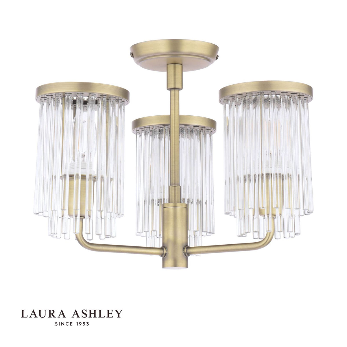 Laura Ashley Hilcote 3 Light Semi-Flush Matt Antique Brass and Glass