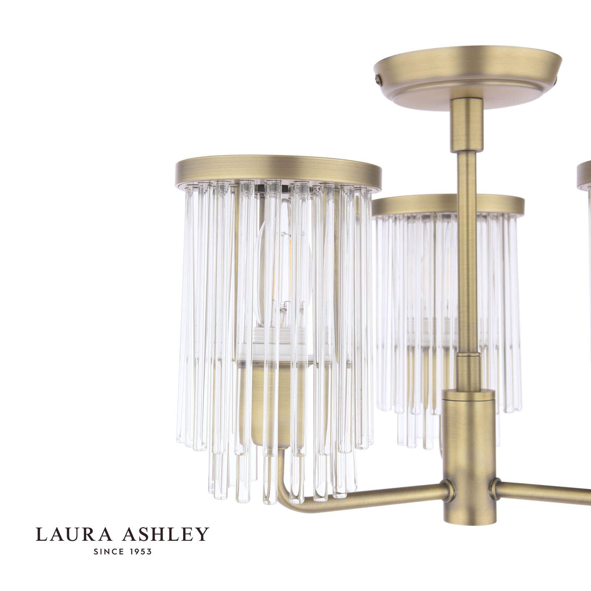 Laura Ashley Hilcote 3 Light Semi-Flush Matt Antique Brass and Glass