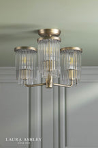 Laura Ashley Hilcote 3 Light Semi-Flush Matt Antique Brass and Glass