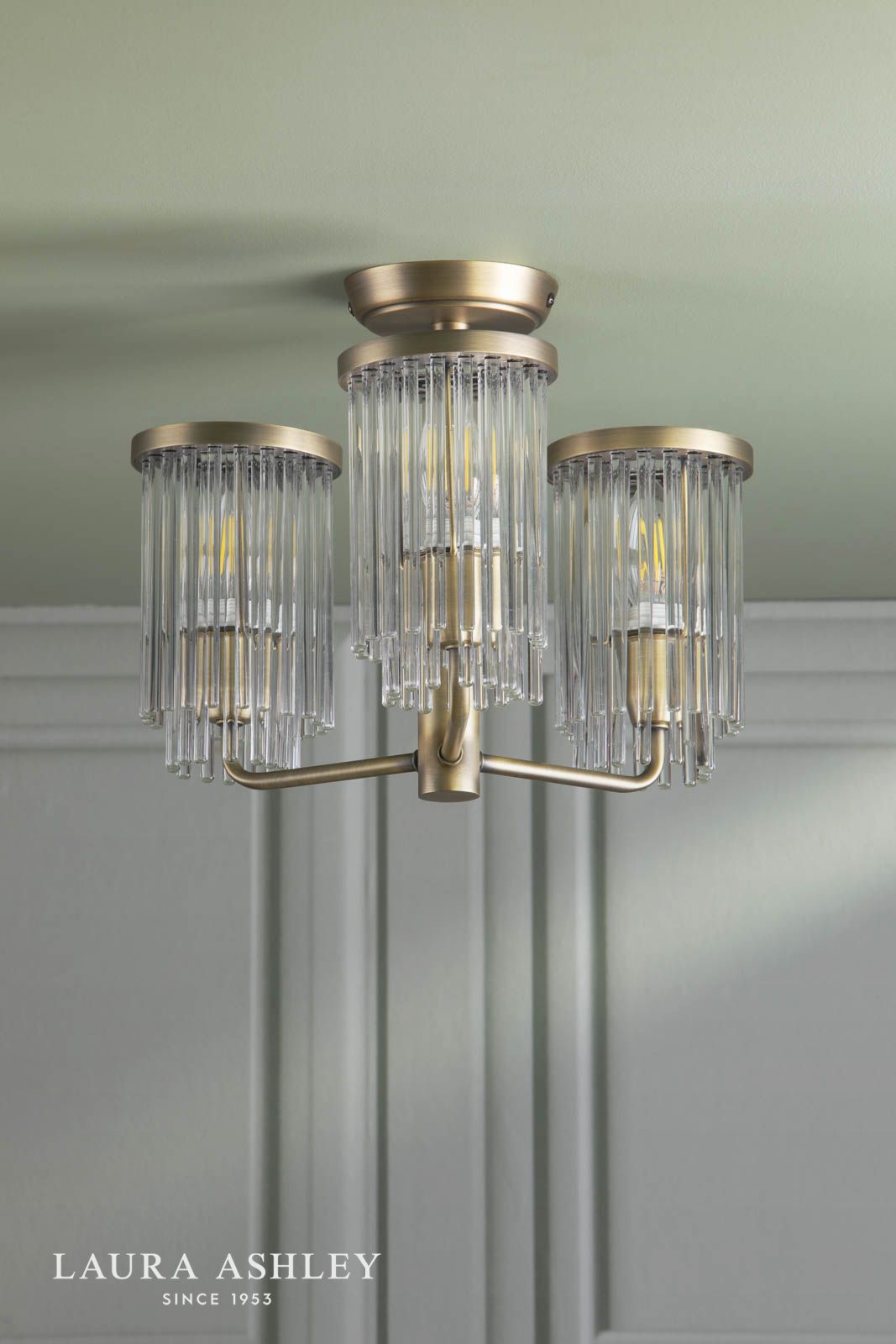 Laura Ashley Hilcote 3 Light Semi-Flush Matt Antique Brass and Glass